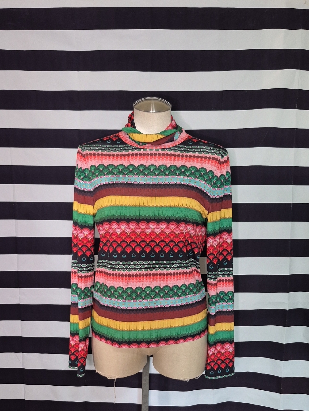 Alice + Olivia 'Delania' Striped Multicolor Mock Neck Top